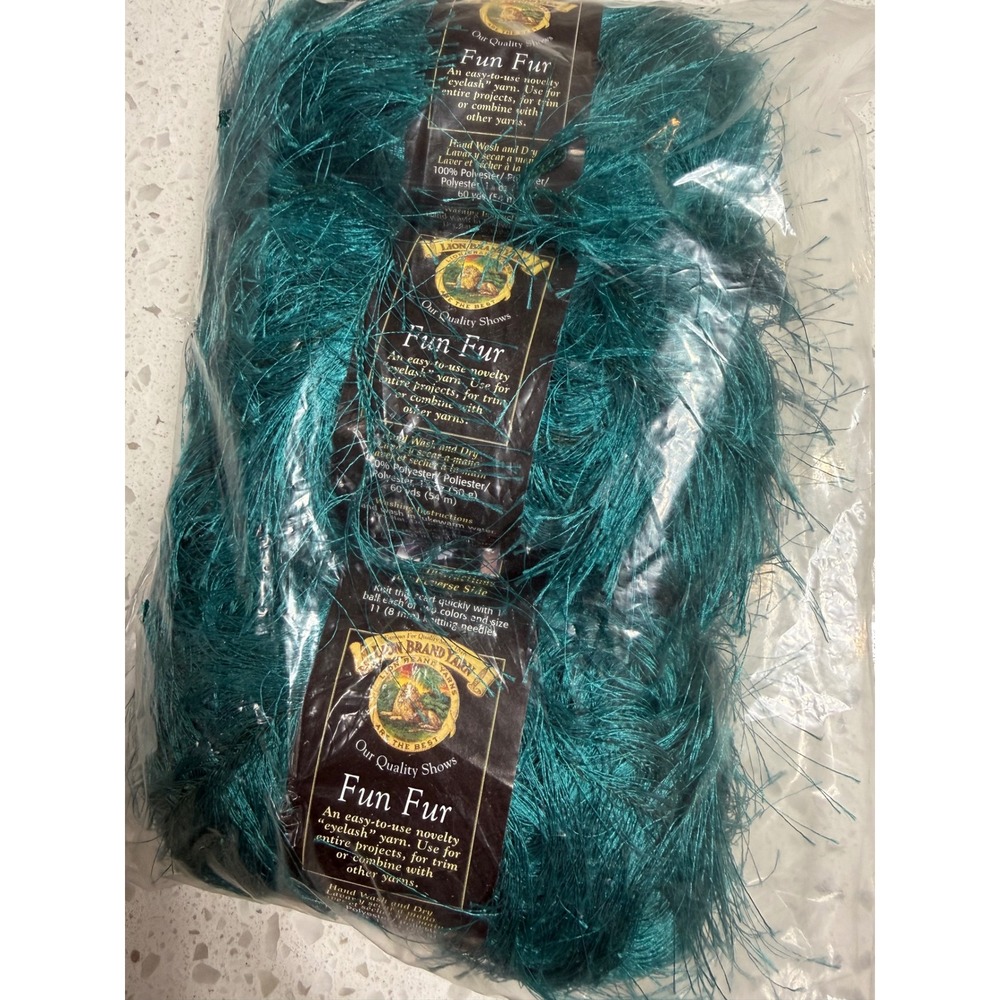Lion Brand Fun Fur Yarn Peacock Emerald Green NEW Eyelash 3 Skeins 1.75oz each